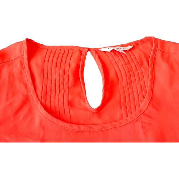 DECREE ROUND NECK, PULL-OVER BLOUSE, WOMENS, XS, ORANGE, HIGH-LOW, CAP SLEEVE - Picture 2 of 11